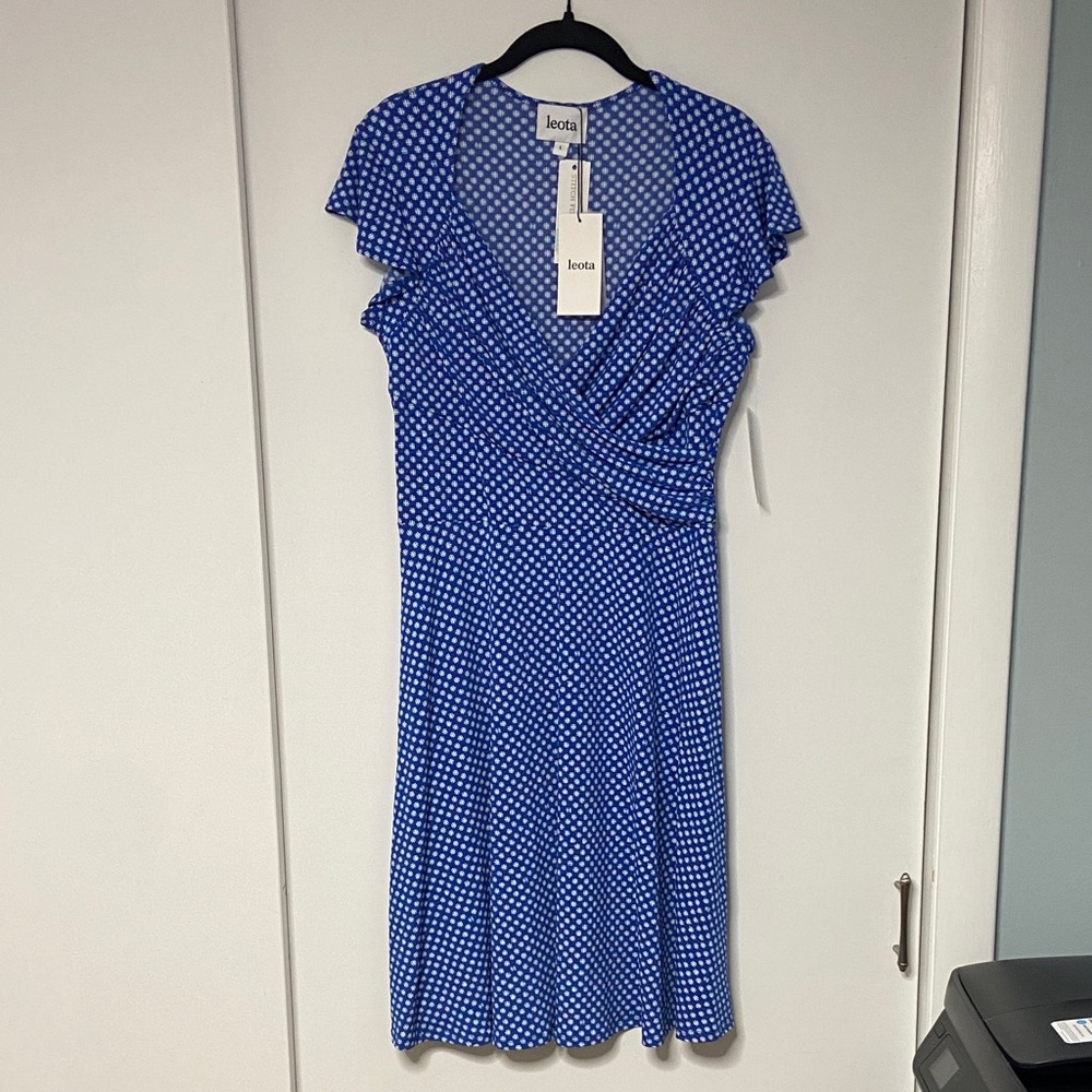 Leota Blue and White Patterned Midi Dress